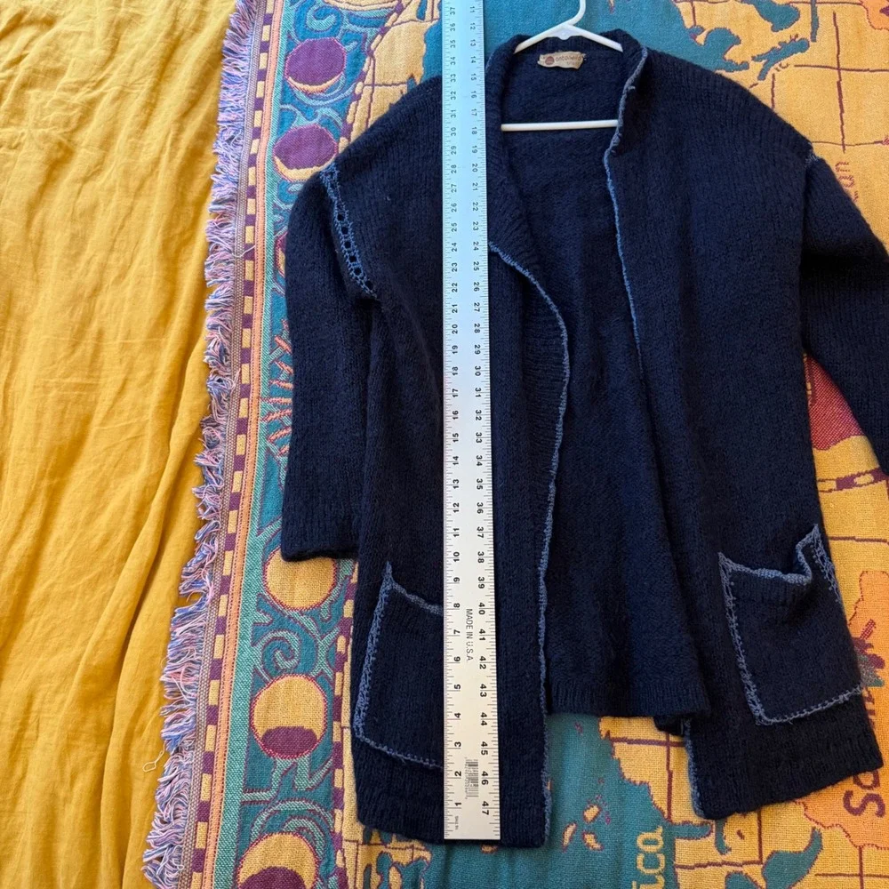 Antonella Tricot Vintage Mohair Wool Cardigan Navy Blue Crochet Trim Made‎ Italy